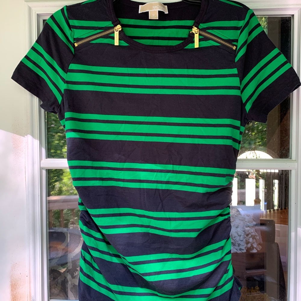 MICHAEL KORS Stripped Zipper Detail Tee